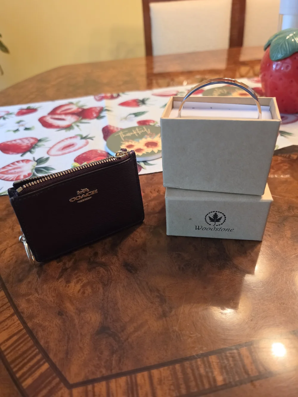 💜 NWOT Coach Plum Purple Card Holder + Woodstone Bracelet Bundle